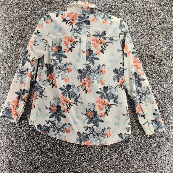 Talbots small petite cream peach floral long sleeve button down blouse - Picture 8 of 8